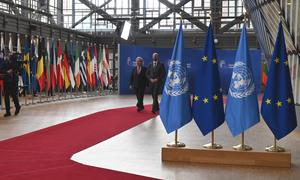 UN Secretary-General António Guterres (left), is participating in a meeting with the Heads of State and Government of the European Union in Brussels, Belgium.