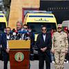 联合国秘书长安东尼奥·古特雷斯在埃及和加沙之间的拉法口岸向媒体发表讲话。