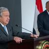 En una rueda de prensa conjunta con el Ministro de Asuntos Exteriores de Egipto, el Secretario General de la ONU, António Guterres, se dirige a los medios de comunicación en El Cairo.