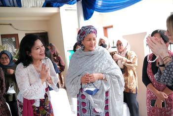  UN Deputy Secretary-General Amina Mohammed met with counselors at Yahasan Pulih, a civil society organisation in Jakarta, Indonesia, that works with victims and survivors of gender-based violence, during a visit in May 2022.