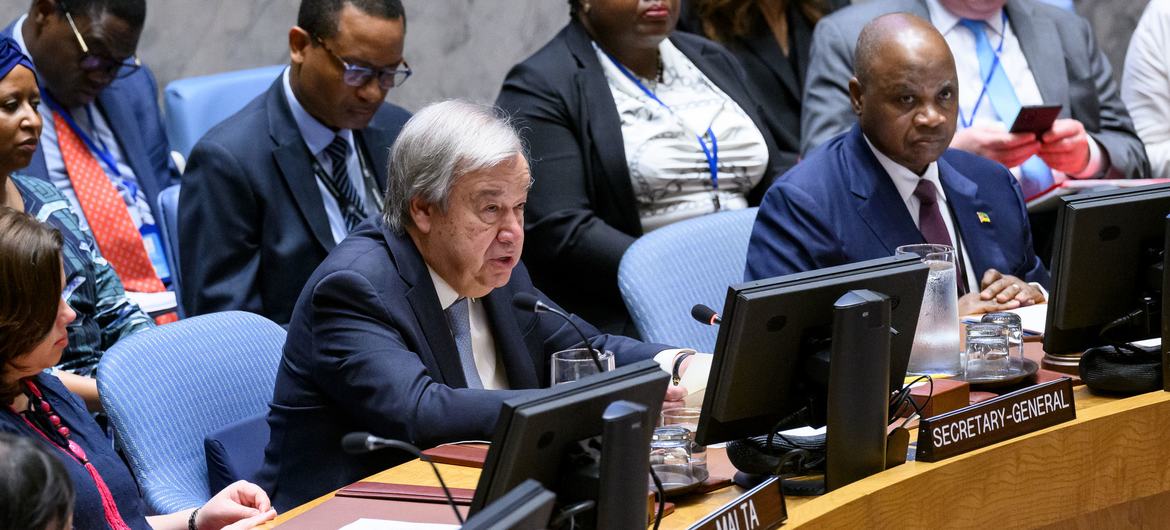Le Secrétaire général António Guterres s'adresse à la réunion du Conseil de sécurité sur le renforcement du rôle des pays africains dans la paix et le développement au niveau mondial.