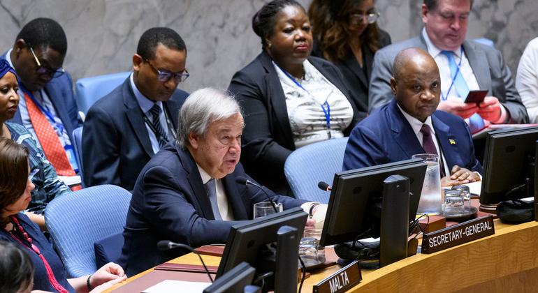 秘书长古特雷斯在安理会关于加强“非洲国家在应对全球安全与发展挑战方面的作用”的会议上发言。