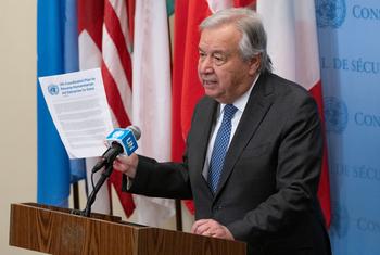 أمين عام الأمم المتحدة يتحدث إلى الصحفيين بالمقر الدائم للمنظمة عن الوضع الإنساني في غزة وخطة الأمم المتحدة لتوفير المساعدات المنقذة للحياة