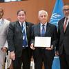 [Left to right] Ambassador Mxolisi Nkosi of South Africa; President of the 78th World Health Assembly Teodoro Herbosa; Dr. Majed Zemni of Tunisia, recipient of the 2025 Nelson Mandela Award for Health Promotion; and WHO Director-General Dr. Tedros Adhano…