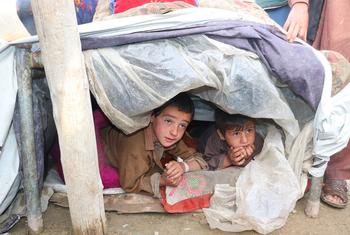 Niños refugiados y durmiendo bajo sábanas de plástico después de que un terremoto de 5,9 grados de magnitud sacudiera la provincia de Paktika, en Afganistán.