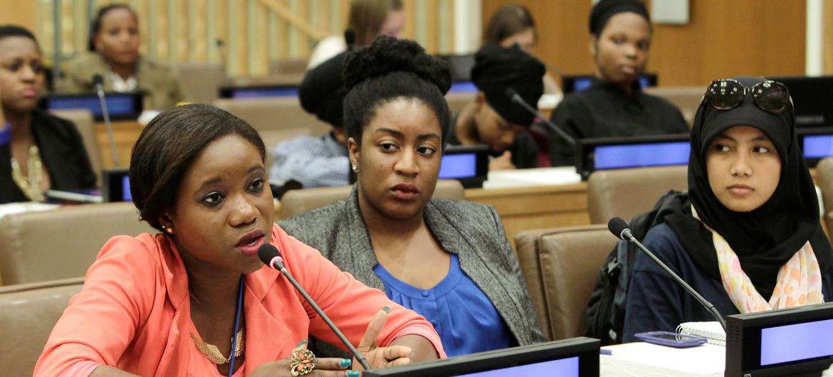 Young people take part in International Youth Day at UN headquarters.