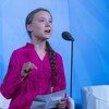 سوئیڈن سے تعلق رکھنے والی گریٹا تھنبرگ 2019 میں موسمیات پر اقوام متحدہ کی کانفرنس سے خطاب کر رہی ہیں۔