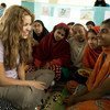 UNICEF Goodwill Ambassador Shakira talks with Nipa, an 11-year-old Bangladeshi cyclone survivor. (file)