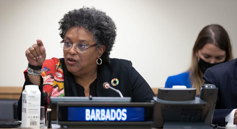 Prime Minister Mia Amor Mottley of Barbados addresses meeting on Implementation of the Global Accelerator on Jobs and Social Protection for Just Transitions in the Complex Setting of Overlapping Crises