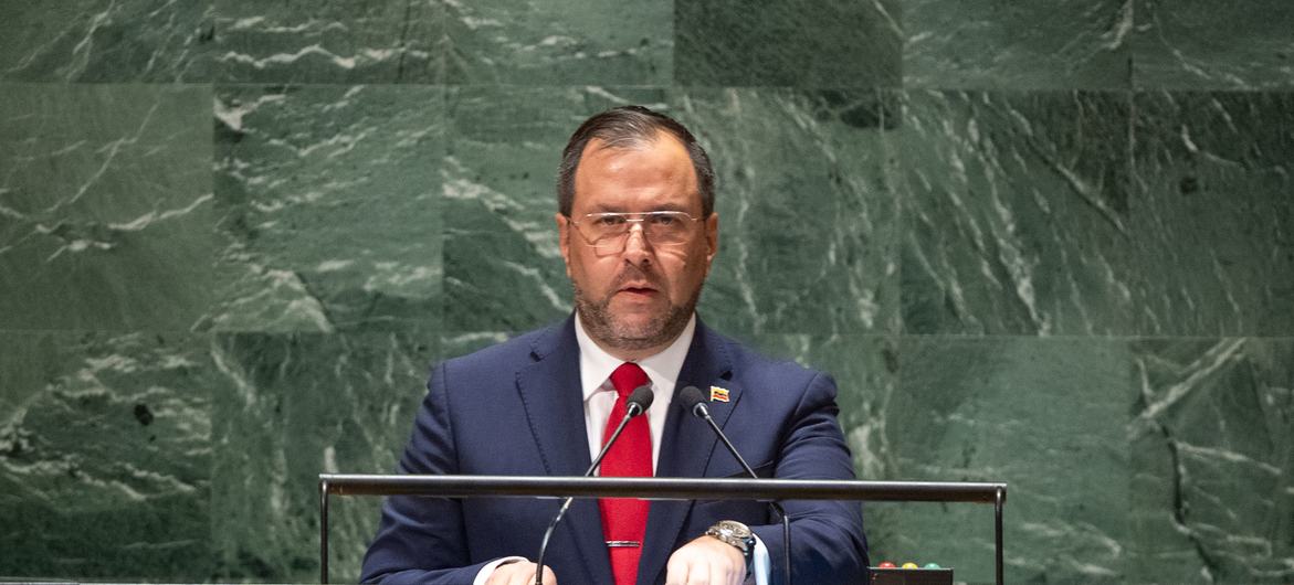 El ministro de Asuntos Exteriores de Venezuela, Yvan Gil Pinto, interviene en el debate general de la 78ª sesión de la Asamblea General.