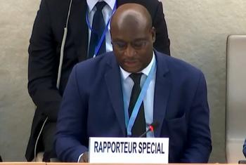 Fortuné Gaetan Zongo, Mtaalamu UN kuhusu hali ya Haki za Binadamu nchini Burundi, akihutubia kikao cha 57 cha Baraza la Haki za Binadamu UMOJA WA MATAIFA huko Geneva, Uswisi.