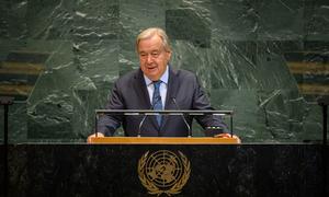 Secretary-General António Guterres addresses the opening of the general debate of the UN General Assembly's 80th session.