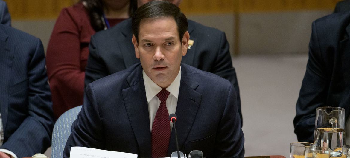US Secretary of State Marco A. Rubio addresses the Security Council meeting on maintenance of peace and security of Ukraine.