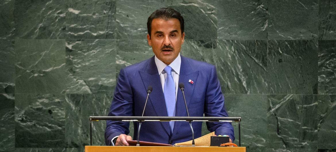 Sheikh Tamim bin Hamad Al Thani, Amir of the State of Qatar, addresses the general debate of the General Assembly's 80th session.
