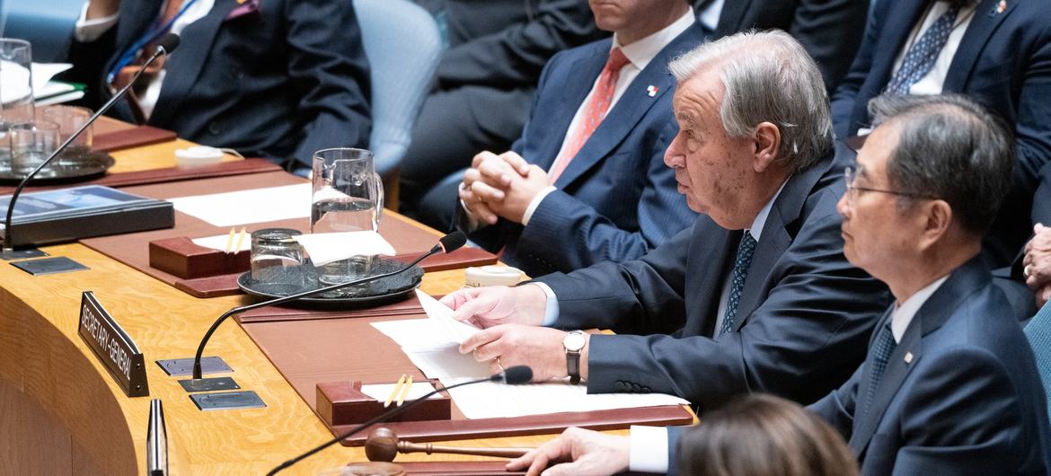 Secretary-General António Guterres addresses the Security Council meeting on maintenance of peace and security of Ukraine.