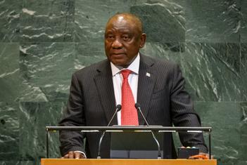 Rais Cyril Matamela Ramaphosa wa Afrika Kusini akihutubia Mjadala Mkuu wa kikao cha themanini cha Baraza Kuu. la Umoja wa Mataifa