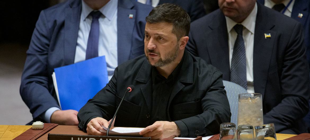 President Volodymyr Zelenskyy addresses the UN Security Council meeting on maintaining peace and security in Ukraine.