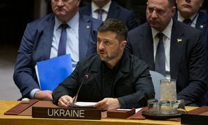 President Volodymyr Zelenskyy addresses the UN Security Council meeting on maintaining peace and security in Ukraine.