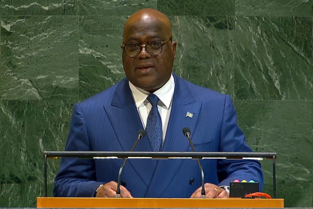 Rais Félix-Antoine Tshisekedi Tshilombo wa Jamhuri ya Kidemokrasia ya Congo, DRC akihutubia mjadala mkuu wa Baraza Kuu la UN mkutaon wa 80