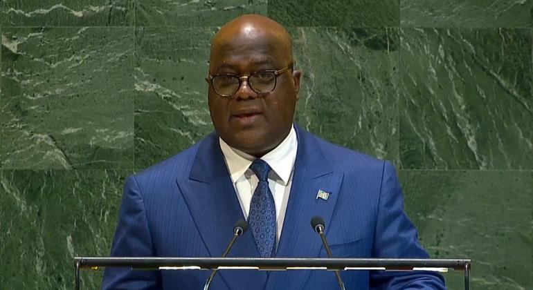 Rais Félix-Antoine Tshisekedi Tshilombo wa Jamhuri ya Kidemokrasia ya Congo, DRC akihutubia mjadala mkuu wa Baraza Kuu la UN mkutaon wa 80 Rais Félix-Antoine Tshisekedi Tshilombo wa Jamhuri ya Kidemokrasia ya Congo, DRC akihutubia mjadala mkuu wa Baraza Kuu la UN mkutaon wa 80