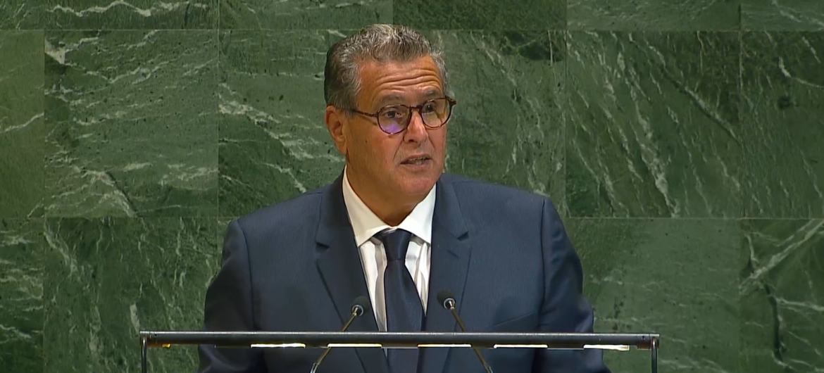  عزيز أخنوش رئيس الوزراء المغربي كلمة بلاده أمام المناقشة العامة للجمعية العامة للأمم المتحدة.