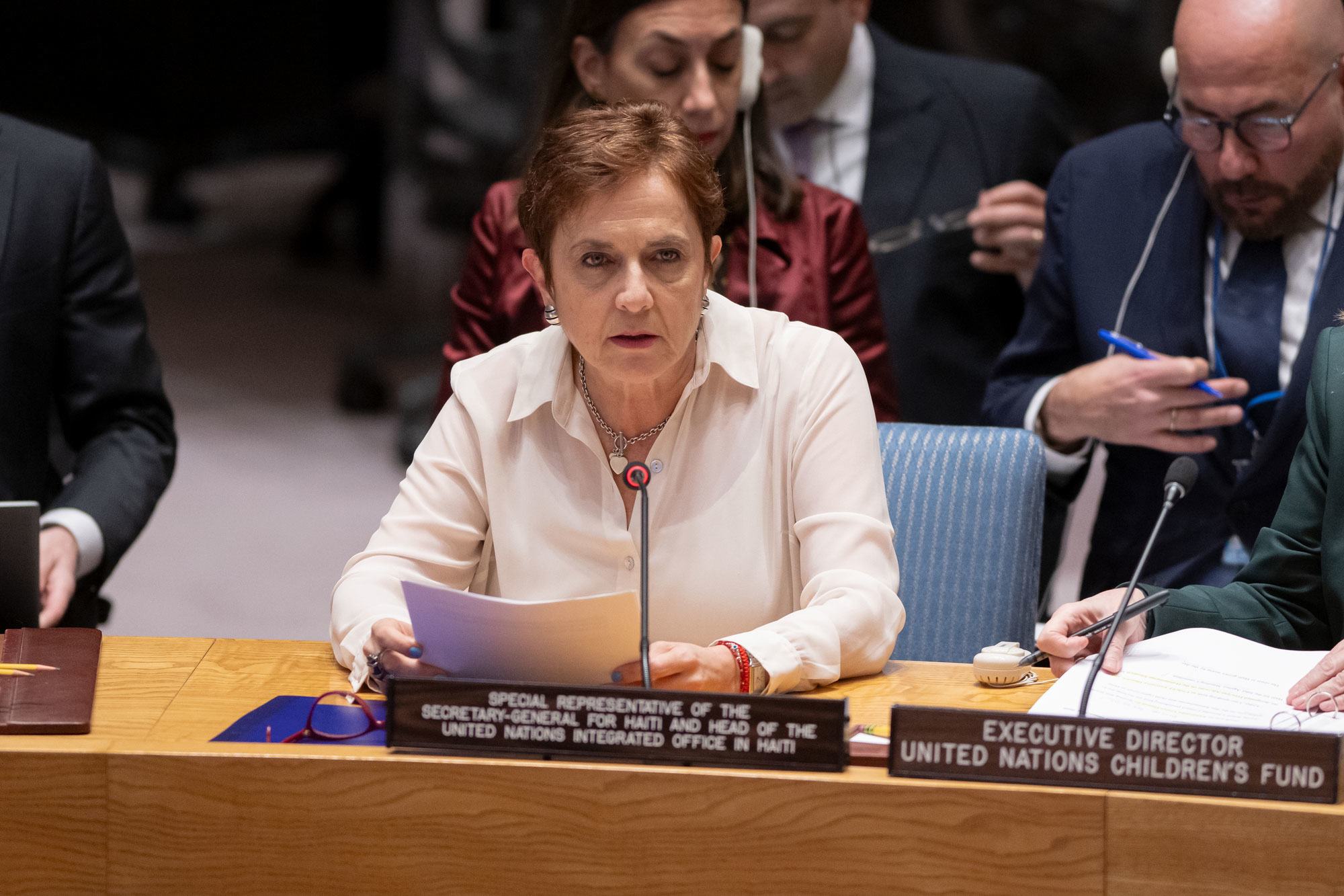 ماريا إيزابيل سلفادور، الممثلة الخاصة للأمين العام في هايتي، تقدم إحاطة لمجلس الأمن الدولي.