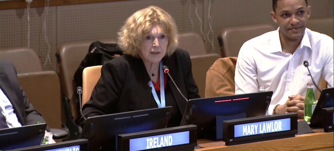 Mary Lawlor, UN Special Rapporteur on the situation of human rights defenders, and Wellington “Wallito” Gabriel de Jesus dos Santos, a human rights defender from Brazil.