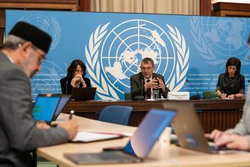 Philippe Lazzarini, head of the UN Relief and Works Agency for Palestine Refugees in the Near East (UNRWA), briefs journalists at a press conference in Geneva, Switzerland.