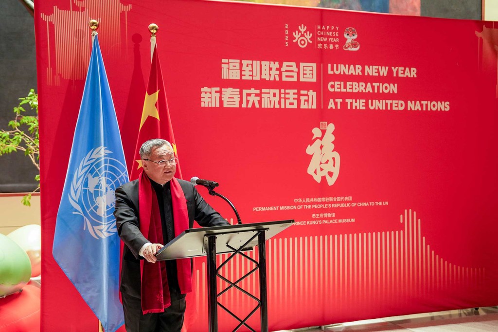 中国大使在春节庆祝活动上发表讲话。