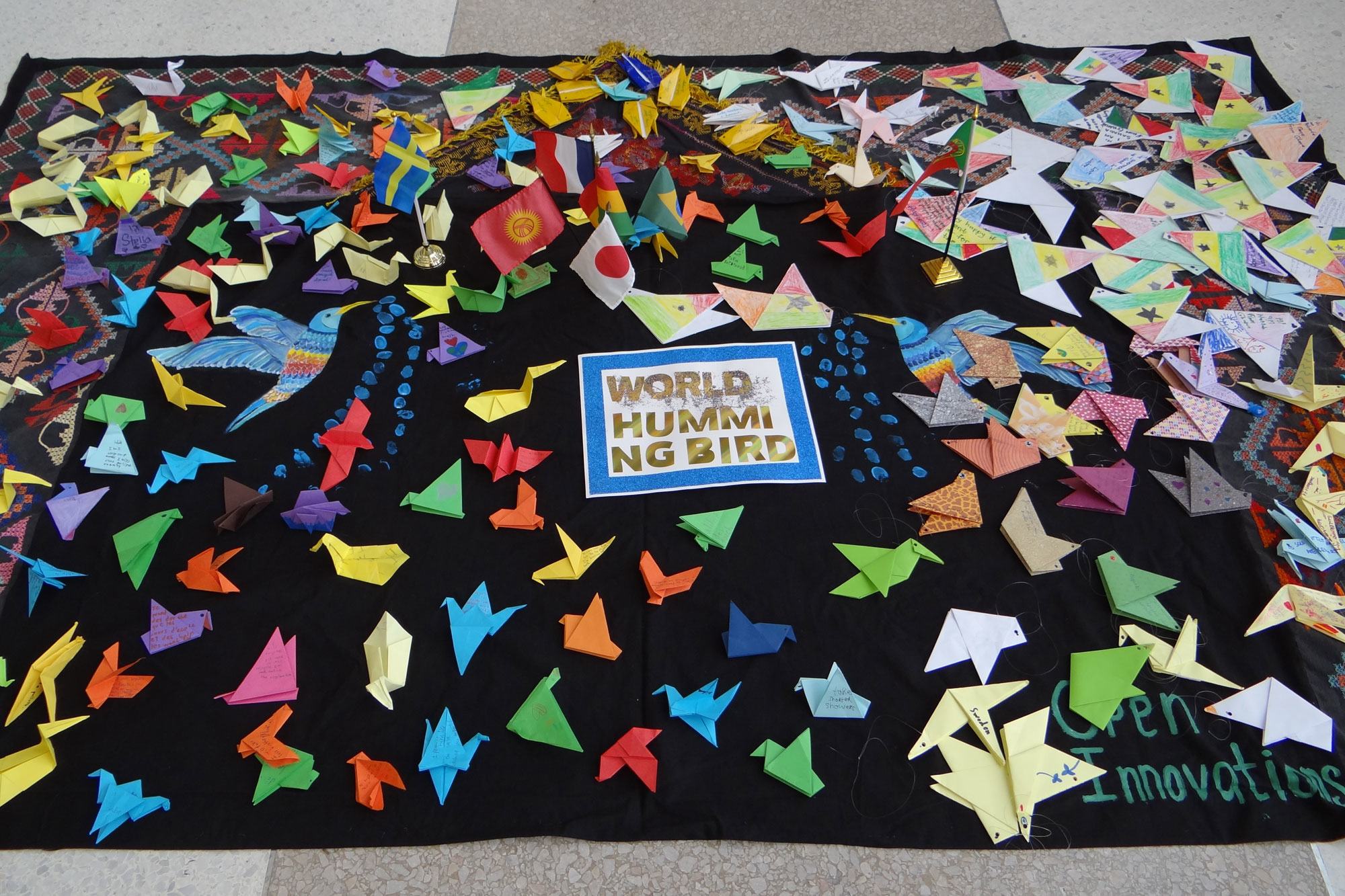 Origami hummingbirds crafted by children around the world are on display at UN Headquarters.