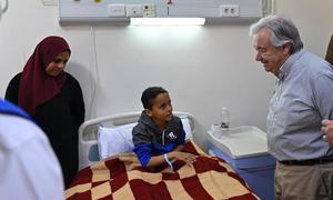 خلال مهمته الرمضانية التضامنية، زار الأمين العام للأمم المتحدة أنطونيو غوتيريش مستشفى العريش العام في مصر، حيث التقى عددا من المرضى والمصابين الفلسطينيين من غزة الذين يتلقون العلاج بالمستشفى.