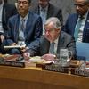 Генеральный секретарь ООН Антониу Гутерриш выступает на заседании Совета Безопасности ООН по вопросам поддержания мира.