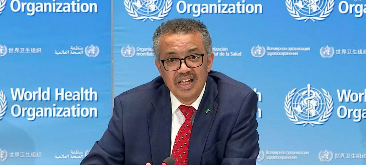 WHO Director-General Tedros Adhanom Ghebreyesus briefs at WHO headquarters with a call for support for the global collaboration to accelerate the development, production and equitable access to new COVID-19 tools (file photo).