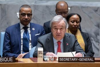 Le Secrétaire général António Guterres s'adresse à la réunion du Conseil de sécurité sur le maintien de la paix et de la sécurité internationales.