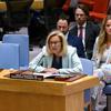 سيخريد كاخ كبيرة منسقي الأمم المتحدة للشؤون الإنسانية وإعادة الإعمار في غزة، تتحدث أمام مجلس الأمن الدولي.