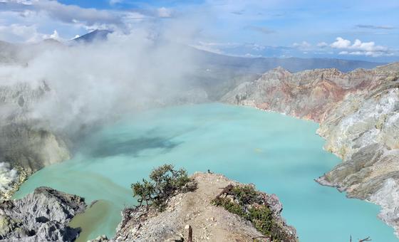 Ijen Acidic Crater Lake in Indonesia.