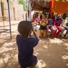 Displaced Sudanese children at a temporary shelter..