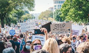 Abortion rights supporters march in Washingon, D.C. in October 2021.