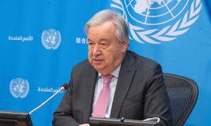 Secretary-General António Guterres briefs journalists at UN Headquarters in New York (file).