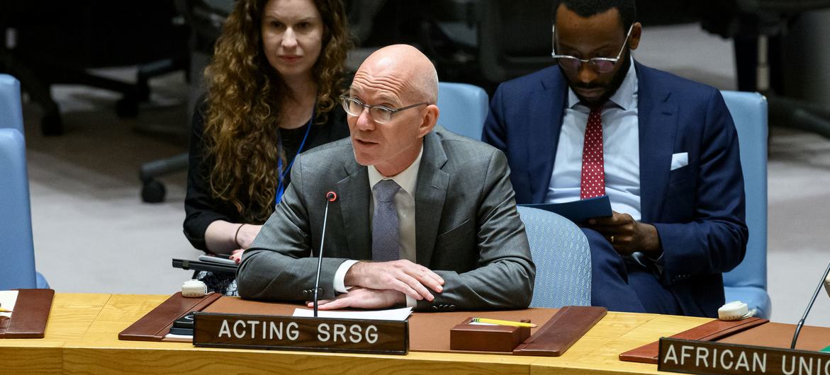 SRSG Swan briefing the Security Council on the situation in Somalia.