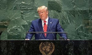 Donald Trump during his first term as President of the United States addresses the 74th Session of the UN General Assembly's General Debate. (24 September 2019).