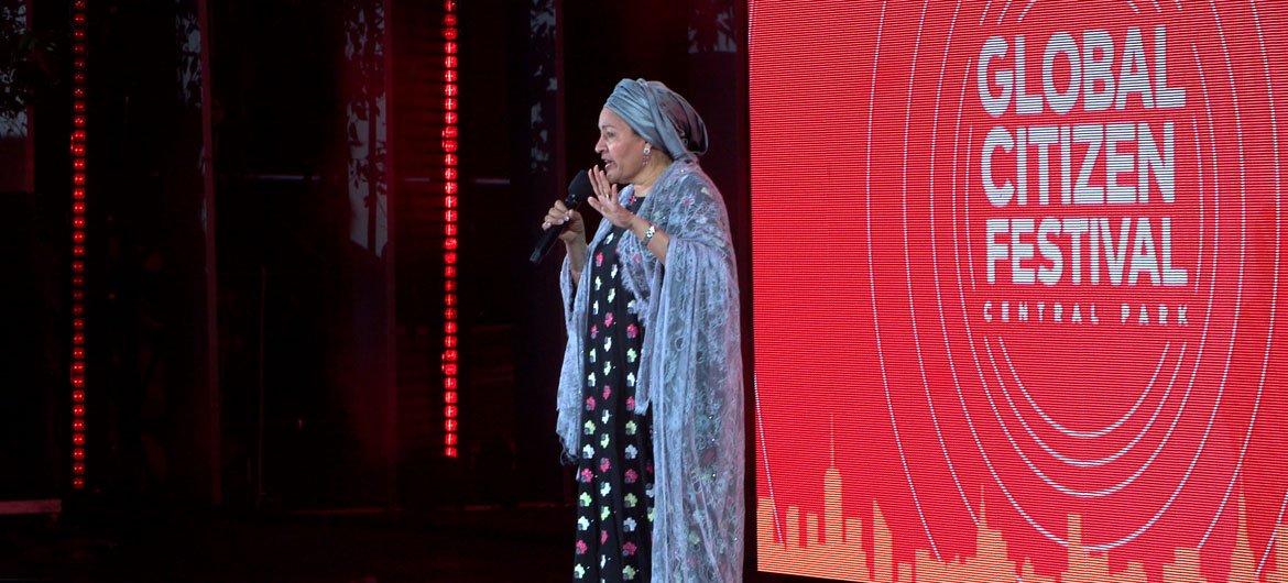 The Deputy Secretary-General Amina Mohammed addresses the audience at the Global Citizen Festival in New York's Central Park. 