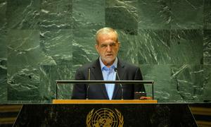 President Masoud Pezeshkian of Iran addresses the general debate of the General Assembly's 79th session.