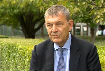  UNRWA Commissioner-General Philippe Lazzarini speaks to UN News at UN Headquarters in New York.
