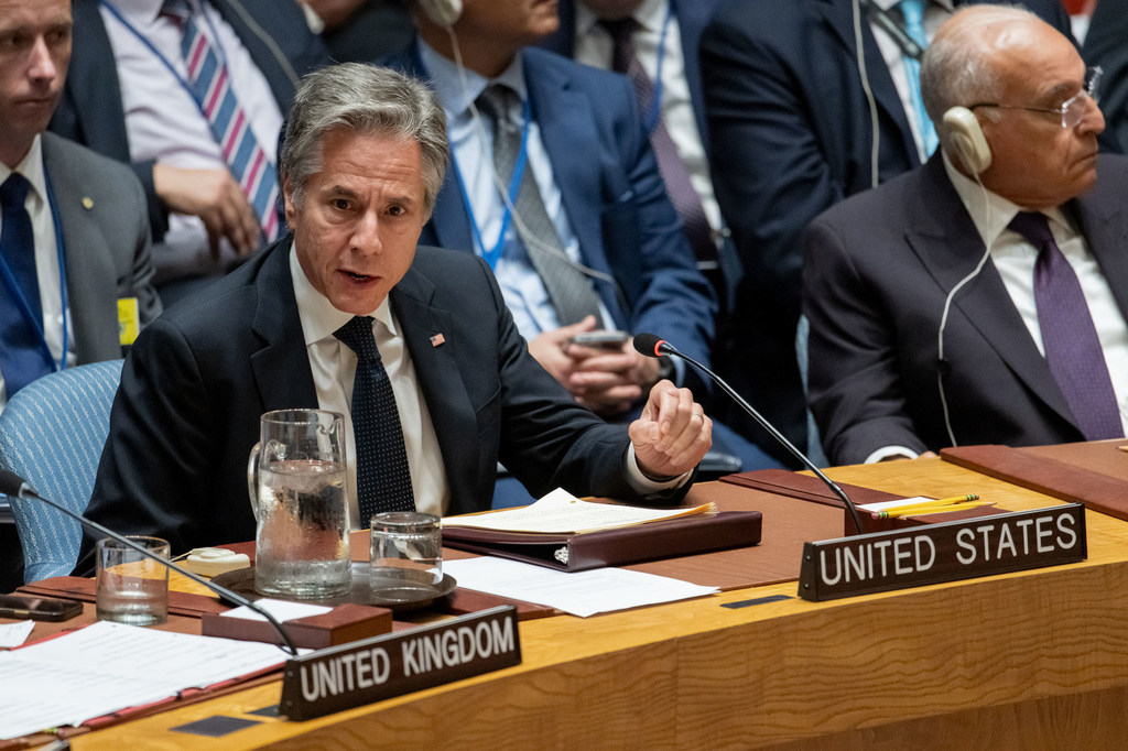 Госсекретарь США Энтони Блинкен выступает на заседании Совета Безопасности United Nations в Нью-Йорке.