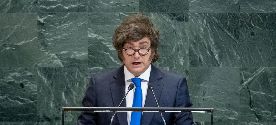 阿根廷总统哈维尔·米莱在纽约举行的联合国第八十届会议上发表讲话。