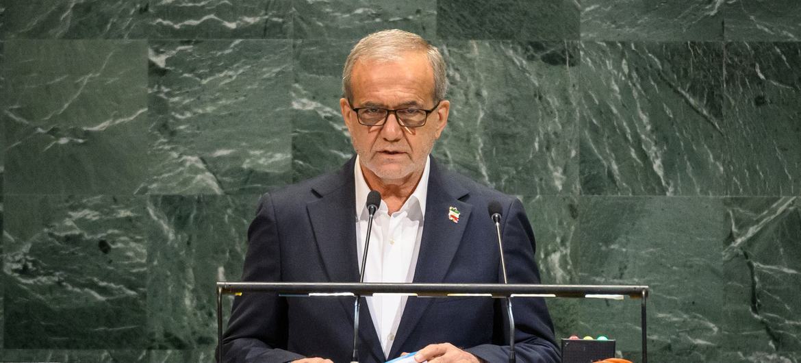 President Masoud Pezeshkian of Iran addresses the general debate of the General Assembly’s eightieth session. President Masoud Pezeshkian of Iran addresses the general debate of the General Assembly’s eightieth session.