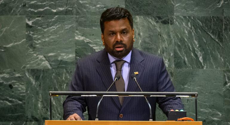 श्रीलंका के राष्ट्रपति अनुरा कुमारा दिसानायके यूएन महासभा के 80वें सत्र के दौरान जनरल डिबेट को सम्बोधित कर रहे हैं.