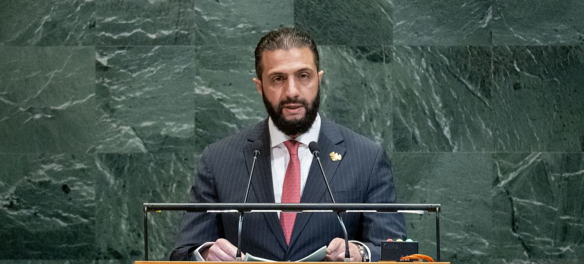 President Ahmad Al-Sharaa of the Syrian Arab Republic addresses the general debate of the General Assembly’s eightieth session. President Ahmad Al-Sharaa of the Syrian Arab Republic addresses the general debate of the General Assembly’s eightieth session.