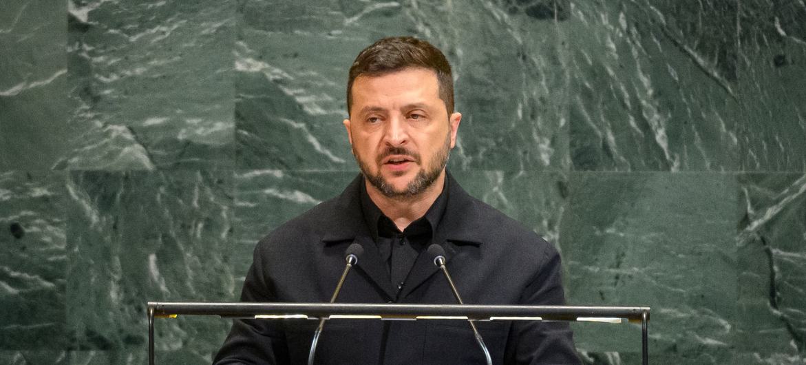 President Volodymyr Zelensky of Ukraine addresses the general debate of the General Assembly’s eightieth session. President Volodymyr Zelensky of Ukraine addresses the general debate of the General Assembly’s eightieth session.